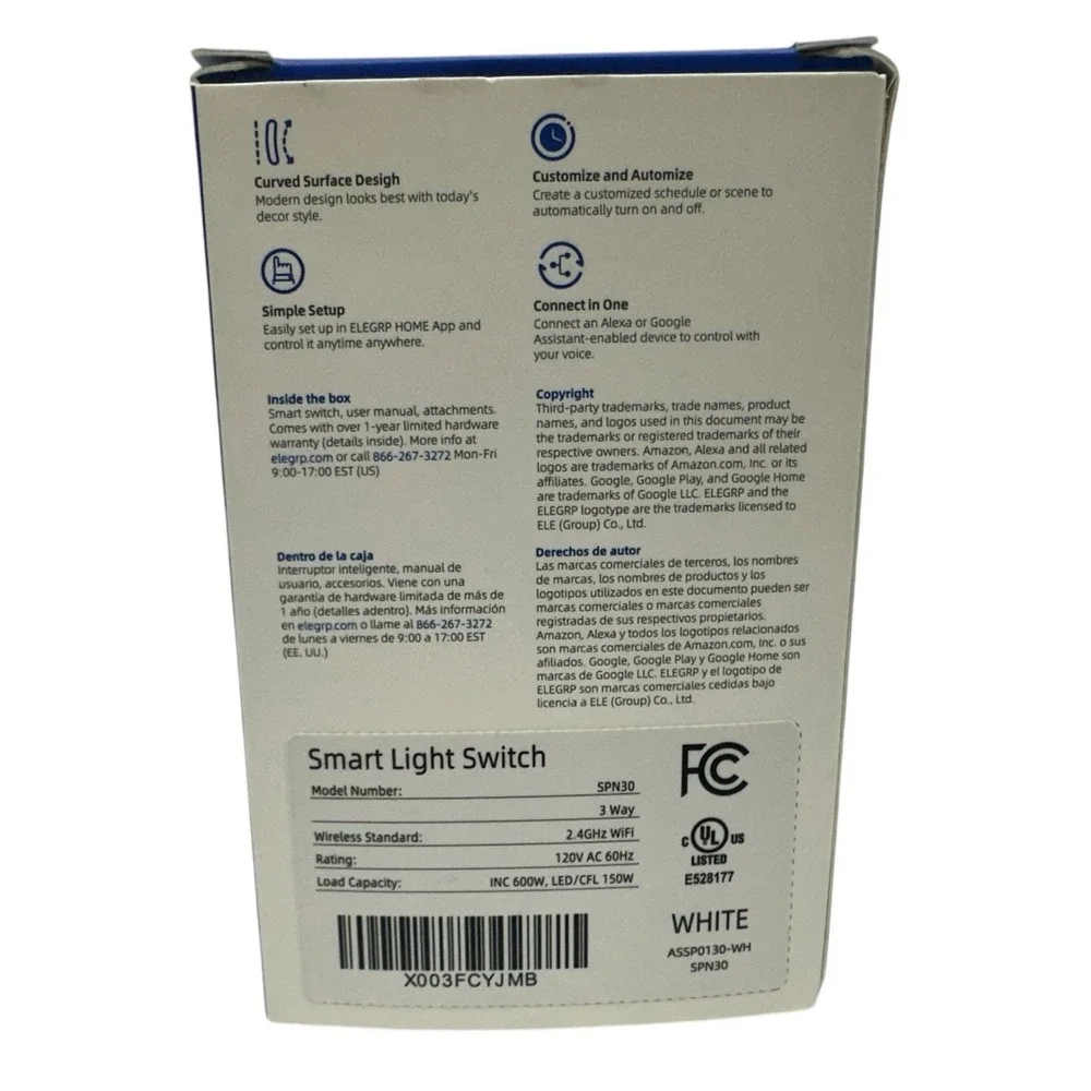 ELEGRP DTR30 Smart WI-FI Single‎ Pole 3 Way Dimmer Switch [WHITE]